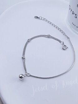 สร้อยข้อมือเงินแท้ S925 รุ่น Laugh สร้อยเลเยอร์ แต่งลูกบอลกลม สีเงิน เงินแท้ทั้งชิ้น silver925