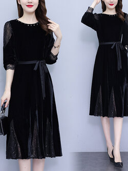 เดรสสีดำ ชุดเดรสคนอ้วน ชุดเดรสสาวพลัสไซส์ XL-5XL