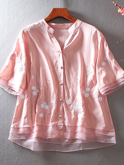 เสื้อลินิน เสื้อผ้าฝ้ายลินิน เสื้อเชิ้ตผ้าลินิน ปักลายสวยๆด้วยด้าย สไตล์VINTAGE