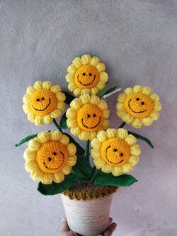 Bancrochet ทานตะวันถักโครเชต์ crochet sunflowers หลากสี 3 inch