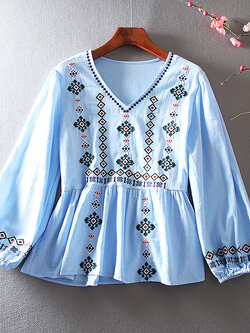 เสื้อลินิน เสื้อผ้าฝ้ายลินิน เสื้อเชิ้ตผ้าลินิน ปักลายสวยๆด้วยด้าย สไตล์VINTAGE