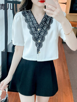 เสื้อลูกไม้ แขนสั้น