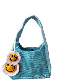 Bancrochet กระเป๋าถักโครเชต์ crochet bag ฟ้า 8*5.5 สาย 7 inch