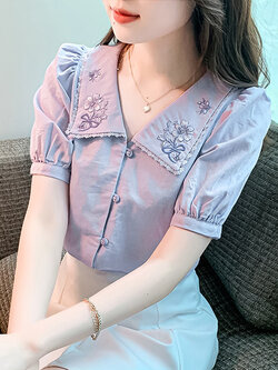 เสื้อลูกไม้ แขนสั้น