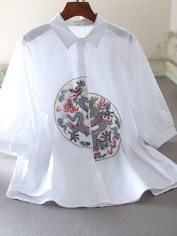 เสื้อลินิน เสื้อผ้าฝ้ายลินิน เสื้อเชิ้ตผ้าลินิน ปักลายสวยๆด้วยด้าย สไตล์VINTAGE