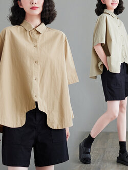 เสื้อทีเชิ้ตคนอ้วนผู้หญิงสไตล์คอตตอนลินินมีไซต์อก 47-48 นิ้ว