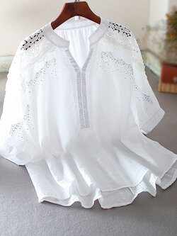 เสื้อลินิน เสื้อผ้าฝ้ายลินิน เสื้อเชิ้ตผ้าลินิน ปักลายสวยๆด้วยด้าย สไตล์VINTAGE