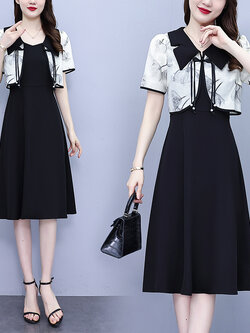 เดรสสีดำ ชุดเดรสคนอ้วน ชุดเดรสสาวพลัสไซส์ XL-5XL