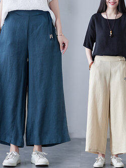 กางเกงผ้าลินิน กางเกงขายาว กางเกงผ้าลินินญี่ปุ่น กางเกงผ้าลินิน เอว ยางยืด By LZcotton and linen