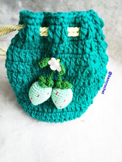 Bancrochet กระเป่าหูรูดถักโครเชต์ crochet bucket bags เขียว 5.5x4 นิ้ว