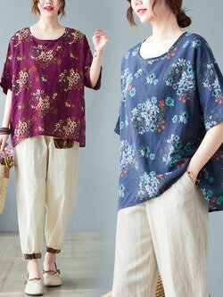 เสื้อลินินคนอ้วน เสื้อทีเชิ้ตคนอ้วนผู้หญิง เสื้อทีเชิ้ตตัวใหญ่ By Literary Plus size