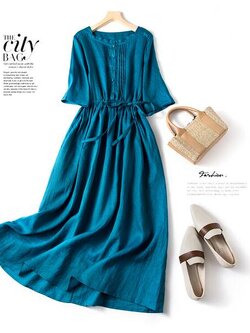 เดรสลินิน เดรสลินินเก๋ๆ เดรสผ้าฝ้าย เดรสลินินแขนสั้น ลายดอก BY LININ