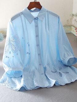 เสื้อลินิน เสื้อผ้าฝ้ายลินิน เสื้อเชิ้ตผ้าลินิน ปักลายสวยๆด้วยด้าย สไตล์VINTAGE