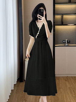 เดรสสีดำ ชุดเดรสคนอ้วน ชุดเดรสสาวพลัสไซส์ XL-5XL