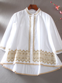 เสื้อลินิน เสื้อผ้าฝ้ายลินิน เสื้อเชิ้ตผ้าลินิน ปักลายสวยๆด้วยด้าย สไตล์VINTAGE