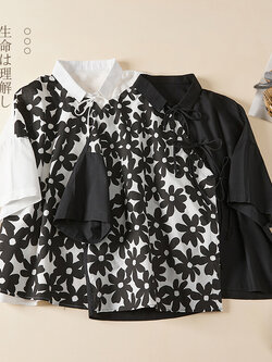 เสื้อทีเชิ้ตคนอ้วนผู้หญิงสไตล์คอตตอนลินินมีไซต์อก 47-48 นิ้ว