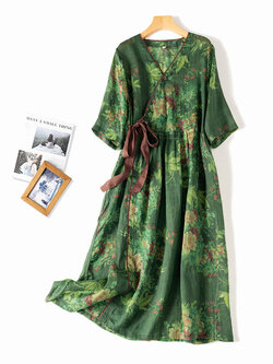 เดรสลินิน เดรสลินินเก๋ๆ เดรสผ้าฝ้าย เดรสลินินแขนสั้น ลายดอก BY LININ