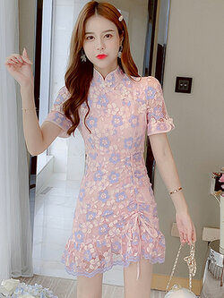 ชุดเดรสสั้น ชุดเดรสสั้นลายดอก ชุดเดรสสั้นวัยรุ่น By Meiyi women's clothing