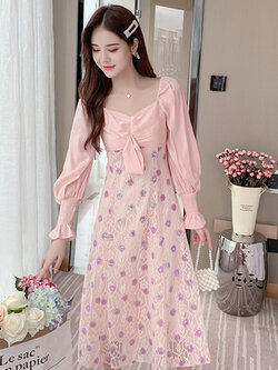 ชุดเดรสสั้น ชุดเดรสสั้นลายดอก ชุดเดรสสั้นวัยรุ่น By Meiyi women's clothing