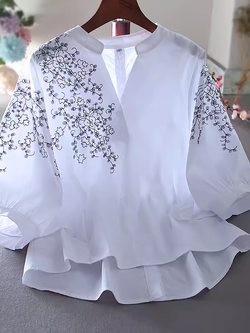 เสื้อลินิน เสื้อผ้าฝ้ายลินิน เสื้อเชิ้ตผ้าลินิน ปักลายสวยๆด้วยด้าย สไตล์VINTAGE