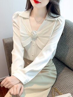 เสื้อเชิ้ตผู้หญิงแขนยาว เสื้อเชิ้ตผู้หญิงใส่ทํางาน 390 บาทต่อชิ้น ฟรีค่าจัดส่ง