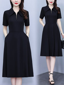 เดรสสีดำ ชุดเดรสคนอ้วน ชุดเดรสสาวพลัสไซส์ XL-5XL