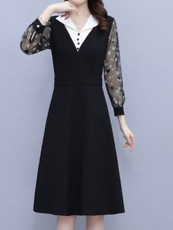 ชุดเดรสคนอ้วนแขนยาว ชุดเดรสคนอ้วนสไตล์เกาหลี เดรสแขนยาว