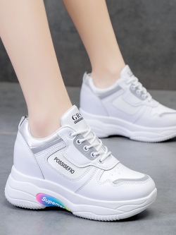 รองเท้าผ้าใบเสริมส้นสูง รองเท้าผ้าใบเสริมส้นสูงสไตล์เกาหลี ส่งฟรี EMS