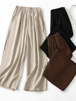 กางเกงผ้าลินิน กางเกงขายาว กางเกงผ้าลินินญี่ปุ่น กางเกงผ้าลินิน เอว ยางยืด By LZcotton and linen