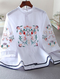 เสื้อลินิน เสื้อผ้าฝ้ายลินิน เสื้อเชิ้ตผ้าลินิน ปักลายสวยๆด้วยด้าย สไตล์VINTAGE