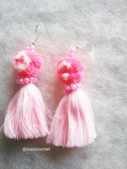  ต่างหูถักโครเชต์ crochet earrings สีชมพู 4 นิ้ว