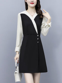 ชุดเดรสคนอ้วนแขนยาว ชุดเดรสคนอ้วนสไตล์เกาหลี เดรสแขนยาว