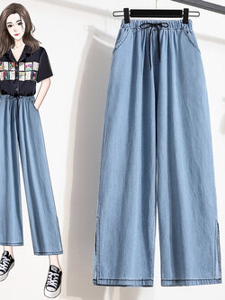 กางเกงยีนส์ญี่ปุ่น กางเกงยีนส์เอวยืด กางเกงยีนส์ขายาว By LZcotton and linen