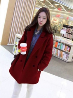 S-4XL เสื้อโค้ทกันหนาว สไตล์เกาหลี ทรงเรียบง่าย ทรงยาว ผ้าวูลผสมบุซับในกันลม พร้อมส่ง สีแดงเข้ม