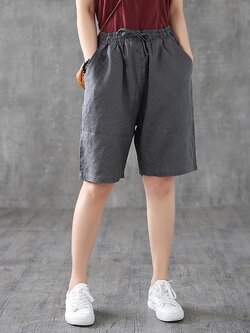 กางเกงผ้าลินิน ขาสั้น กางเกงผ้าลินินญี่ปุ่น กางเกงผ้าลินิน เอว ยางยืด By LZcotton and linen