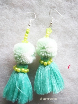  ต่างหูถักโครเชต์ crochet earrings สีเขียว 4 นิ้ว
