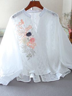 เสื้อลินิน เสื้อผ้าฝ้ายลินิน เสื้อเชิ้ตผ้าลินิน ปักลายสวยๆด้วยด้าย สไตล์VINTAGE