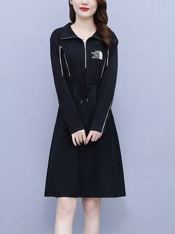 ชุดเดรสคนอ้วนแขนยาว ชุดเดรสคนอ้วนสไตล์เกาหลี เดรสแขนยาว