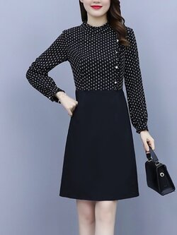 ชุดเดรสคนอ้วนแขนยาว ชุดเดรสคนอ้วนสไตล์เกาหลี เดรสแขนยาว