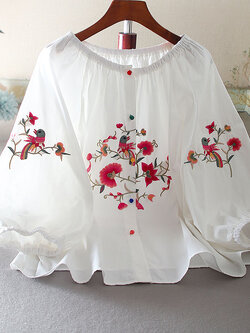 เสื้อลินิน เสื้อผ้าฝ้ายลินิน เสื้อเชิ้ตผ้าลินิน ปักลายสวยๆด้วยด้าย สไตล์VINTAGE