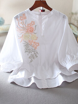 เสื้อลินิน เสื้อผ้าฝ้ายลินิน เสื้อเชิ้ตผ้าลินิน ปักลายสวยๆด้วยด้าย สไตล์VINTAGE