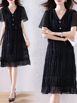 เดรสสีดำ ชุดเดรสคนอ้วน ชุดเดรสสาวพลัสไซส์ XL-5XL