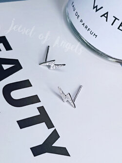 ต่างหูเงินแท้ S925 รุ่น Lightning ต่างหูสายฟ้า เพชรCZ เงินแท้ทั้งชิ้น Silver925 ตุ้มหูเงินแฟชั่น