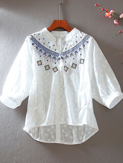 เสื้อลินิน เสื้อผ้าฝ้ายลินิน เสื้อเชิ้ตผ้าลินิน ปักลายสวยๆด้วยด้าย สไตล์VINTAGE BY Dreamroom