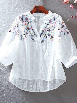 เสื้อลินิน เสื้อผ้าฝ้ายลินิน เสื้อเชิ้ตผ้าลินิน ปักลายสวยๆด้วยด้าย สไตล์VINTAGE BY Dreamroom