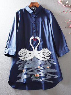 เสื้อลินิน เสื้อผ้าฝ้ายลินิน เสื้อเชิ้ตผ้าลินิน ปักลายสวยๆด้วยด้าย สไตล์VINTAGE