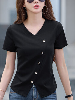 เสื้อยืดสีดำ แฟชั่น เสื้อยืด T-shirt สีดำ สวมใส่สบาย ไม่ร้อน