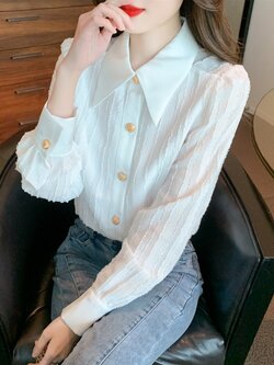 เสื้อเชิ้ตผู้หญิงแขนยาว เสื้อเชิ้ตผู้หญิงใส่ทํางาน 390 บาทต่อชิ้น ฟรีค่าจัดส่ง