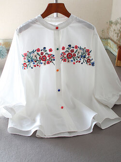 เสื้อลินิน เสื้อผ้าฝ้ายลินิน เสื้อเชิ้ตผ้าลินิน ปักลายสวยๆด้วยด้าย สไตล์VINTAGE