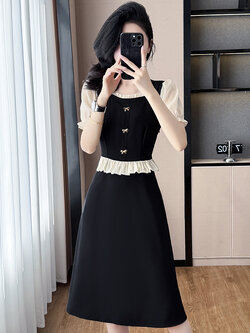 เดรสสีดำ ชุดเดรสคนอ้วน ชุดเดรสสาวพลัสไซส์ XL-5XL